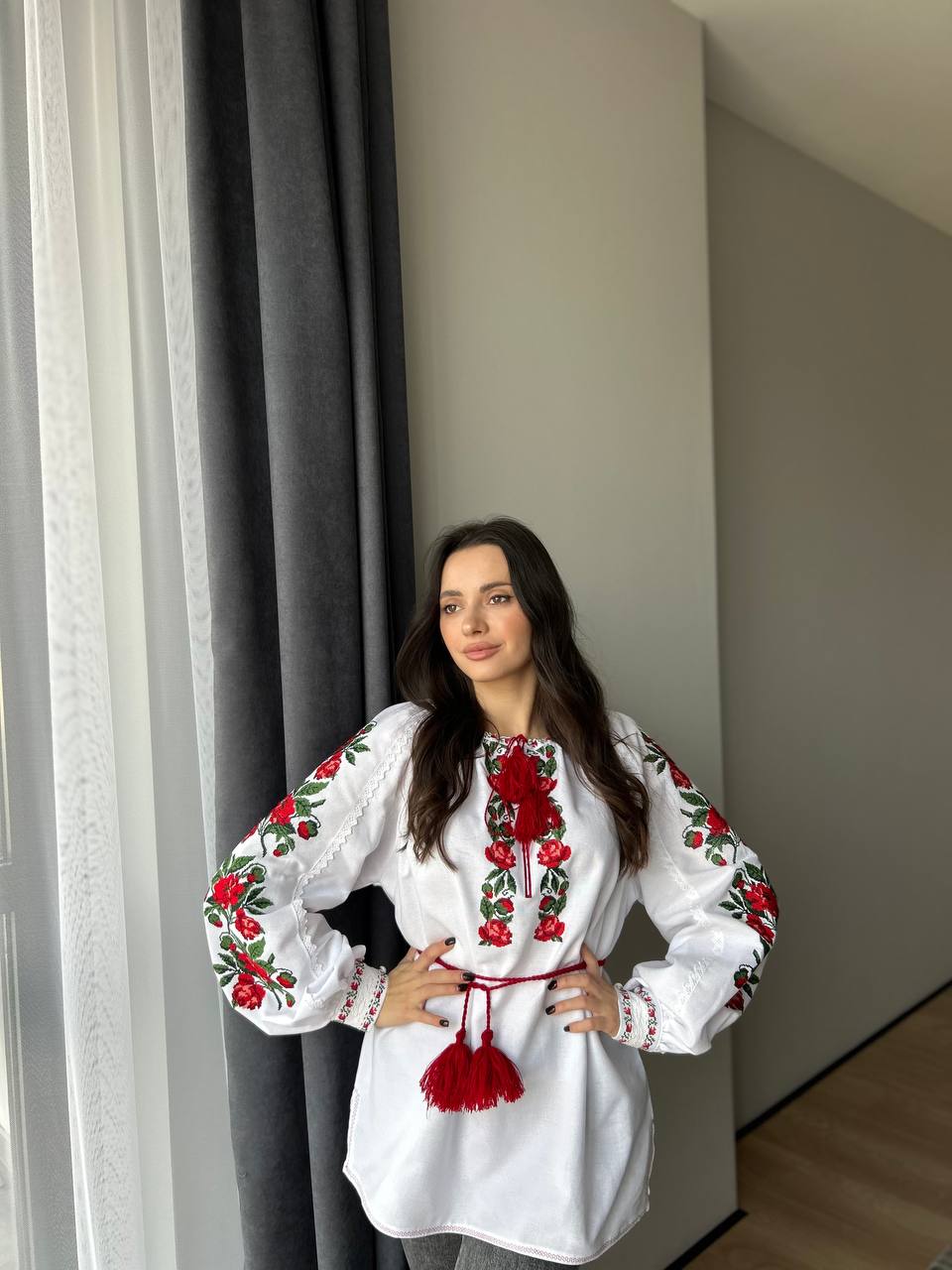 Ukrainian Vyshyvanka with Rose Embroidery