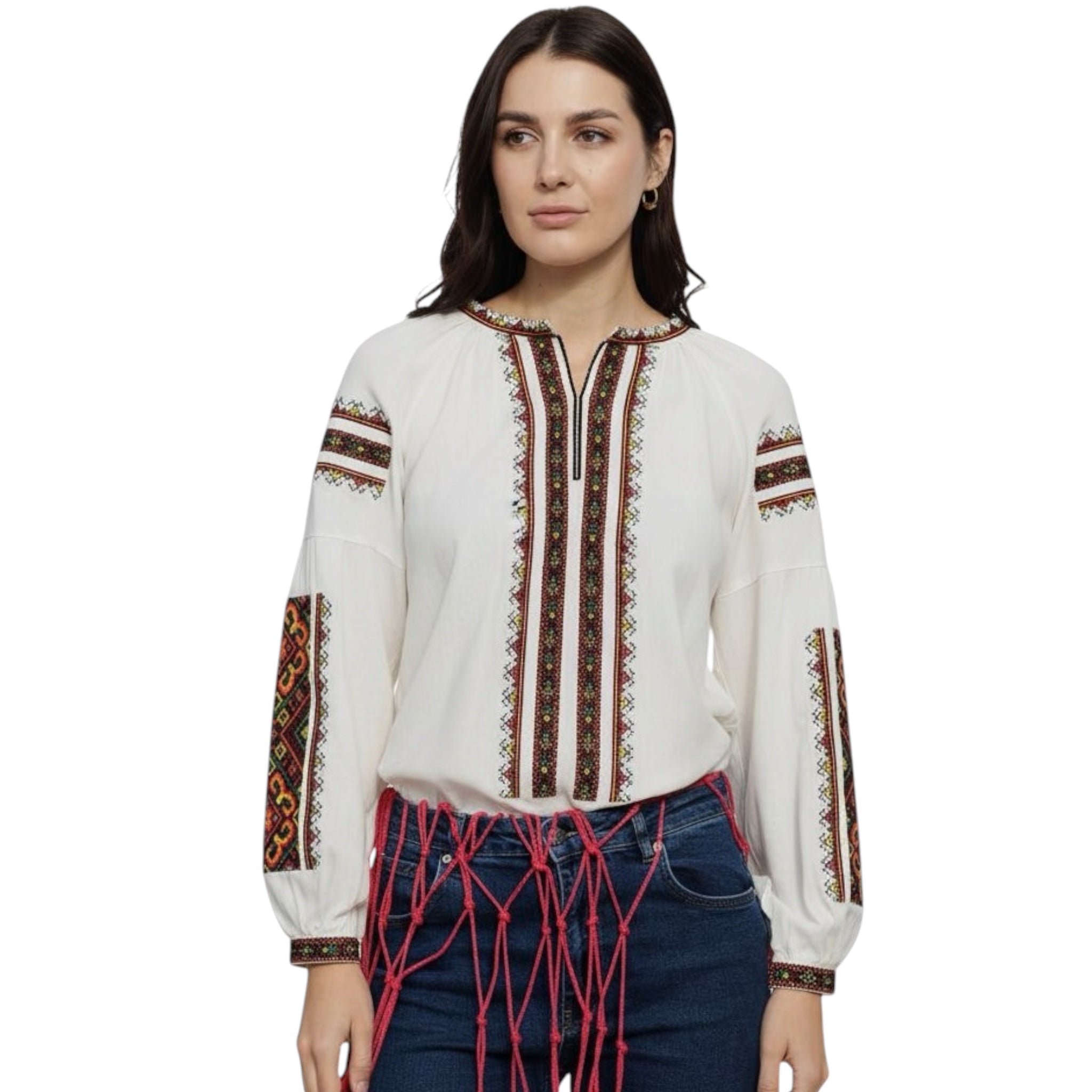 Matching Couple Outfit, Linen Blend Blouse, Geometric Vyshyvanka, Boho Folk Top
