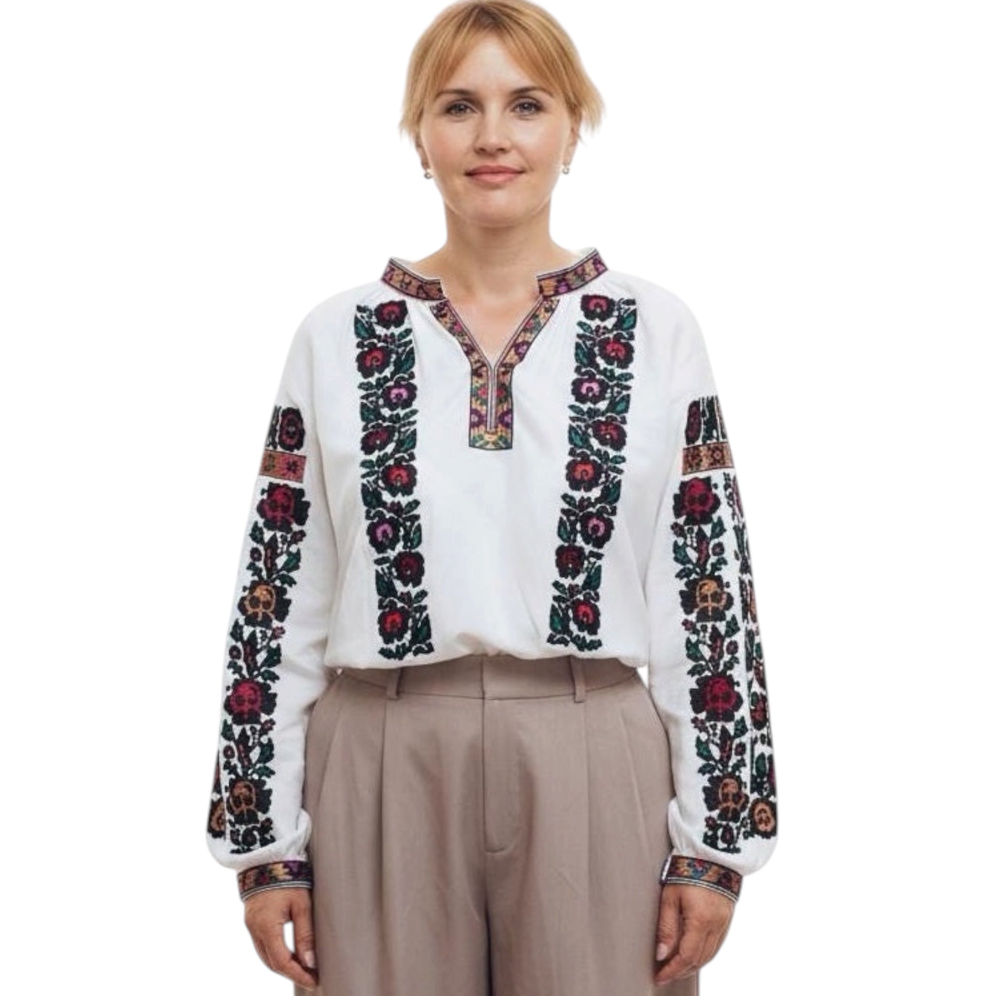 Borshchiv Style Blouse, Black Floral Embroidery, Ukrainian Easter Top, Linen Blend Shirt, Modern Folk Clothing, Custom Size, Artisan Made