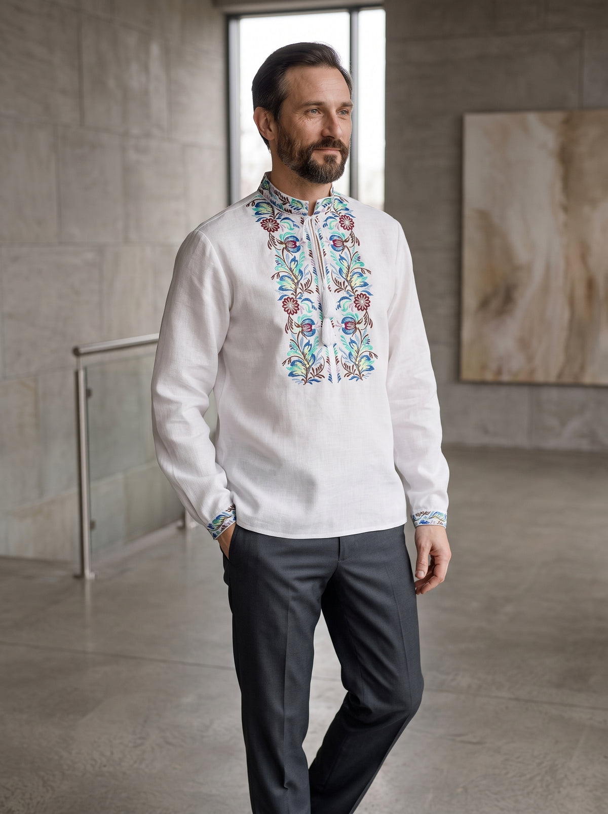 Men’s Floral Embroidered Linen Shirt