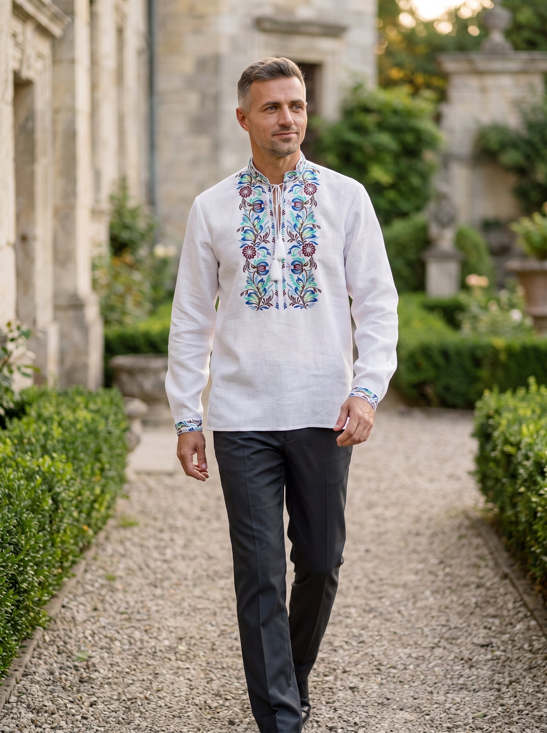 Men’s Floral Embroidered Linen Shirt
