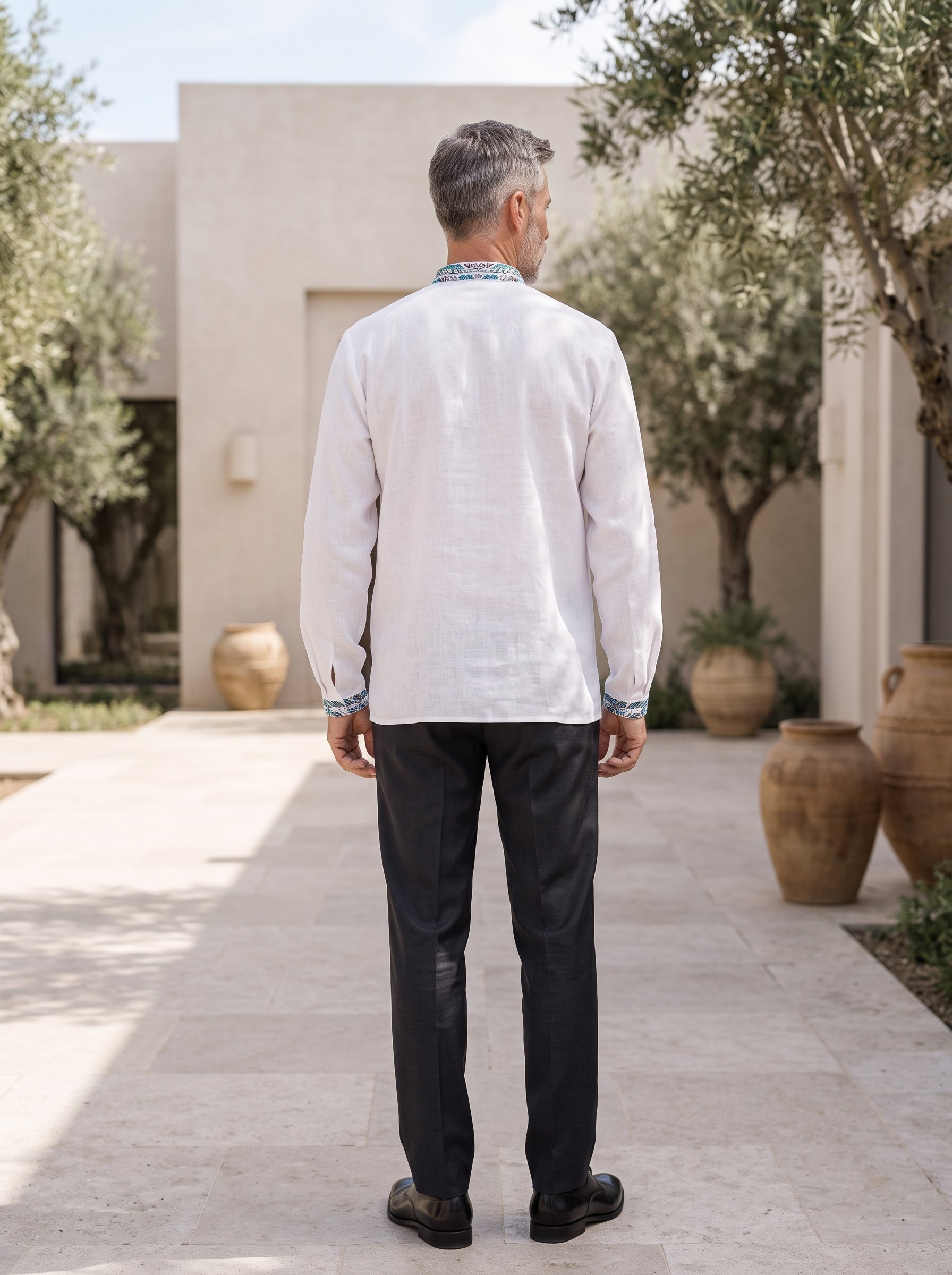 Men’s Floral Embroidered Linen Shirt