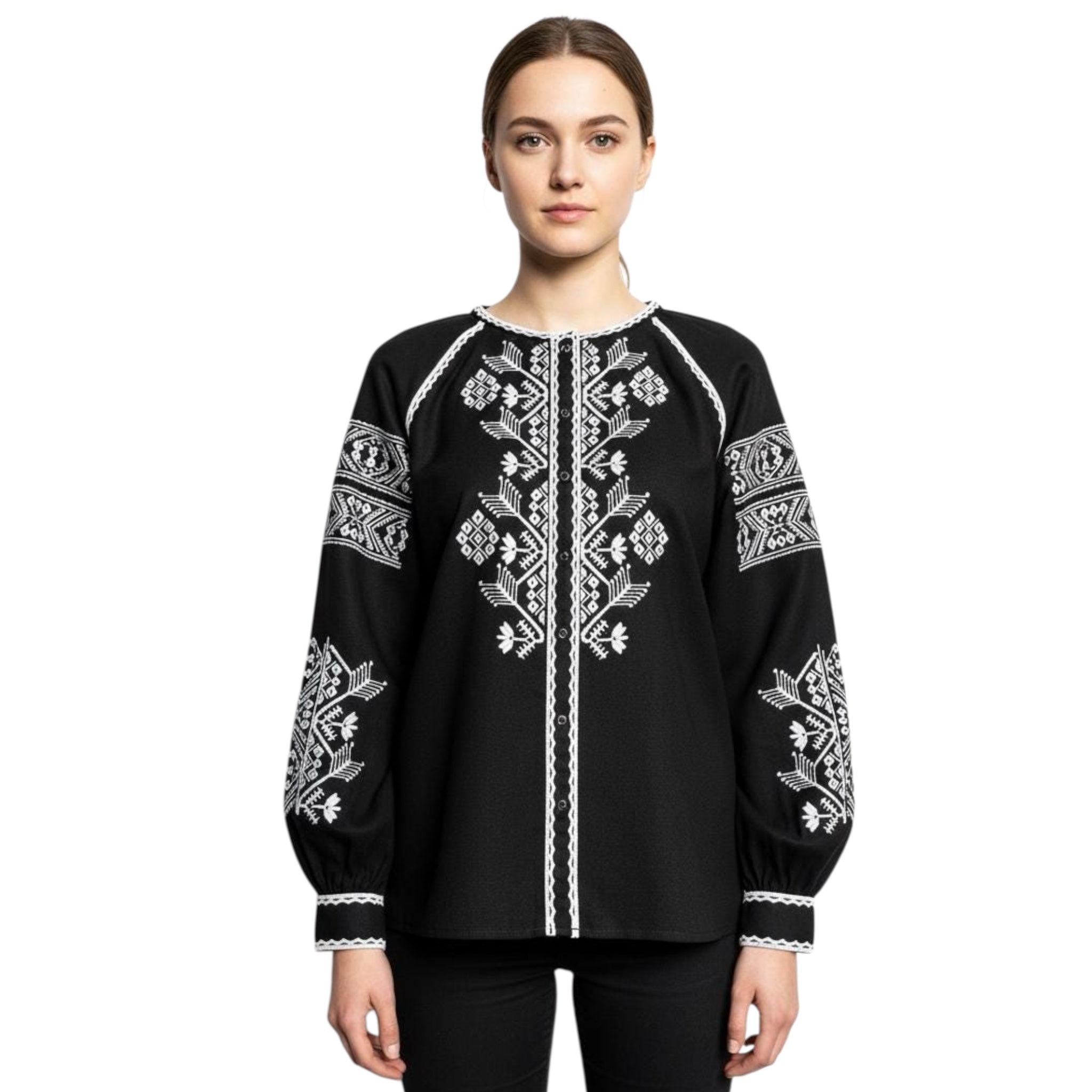 Black Embroidered Blouse for Women | Ukrainian Vyshyvanka | Machine Embroidery