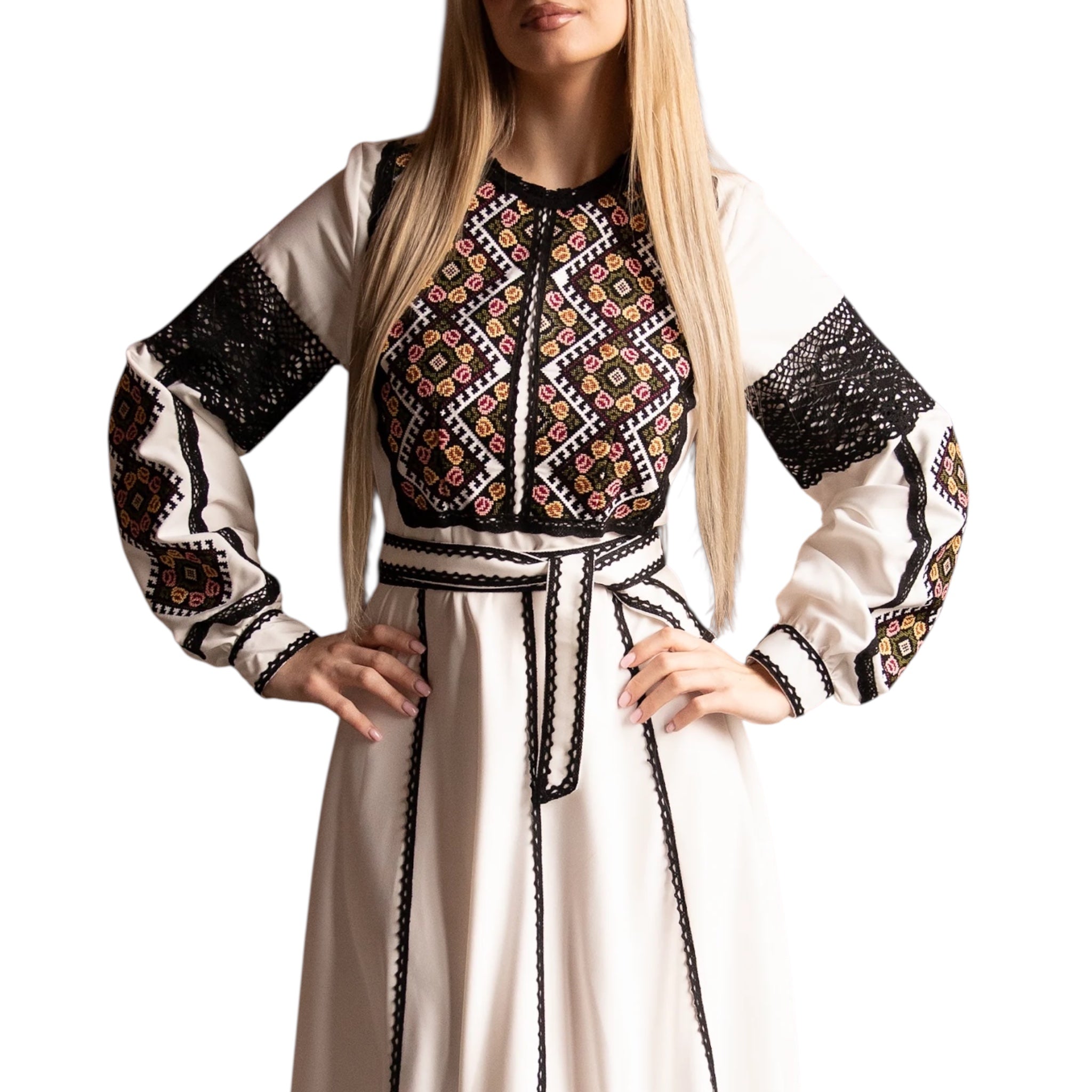 Embroidered Vyshyvanka Dress, Maxi Length, Wedding Matching Set Option