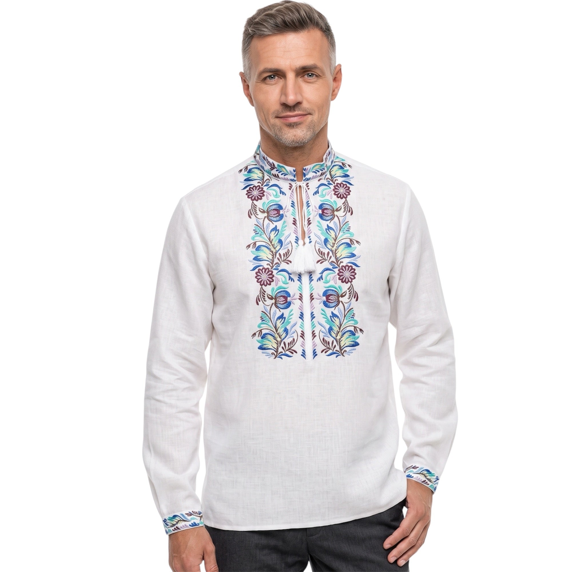 Men’s Floral Embroidered Linen Shirt