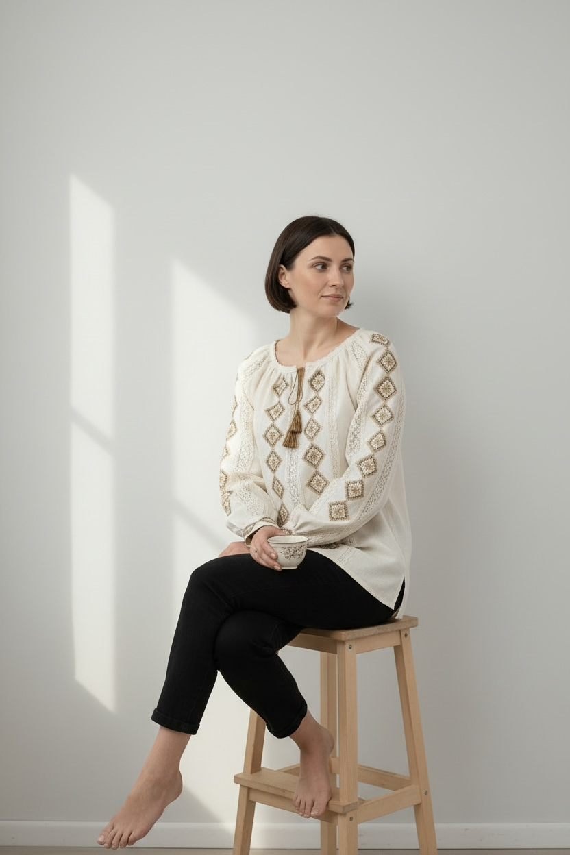Beige Geometric Vyshyvanka