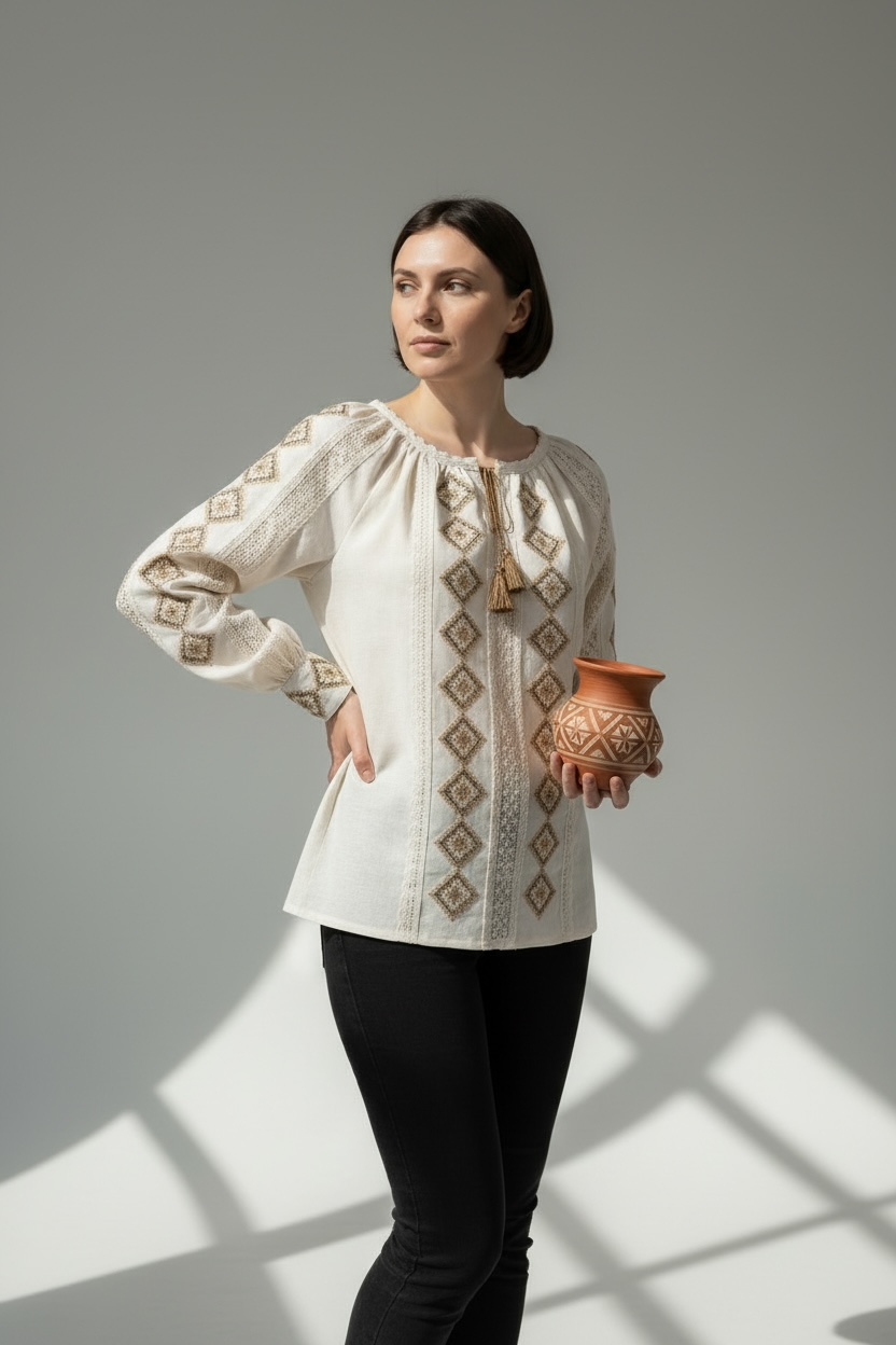 Beige Geometric Vyshyvanka