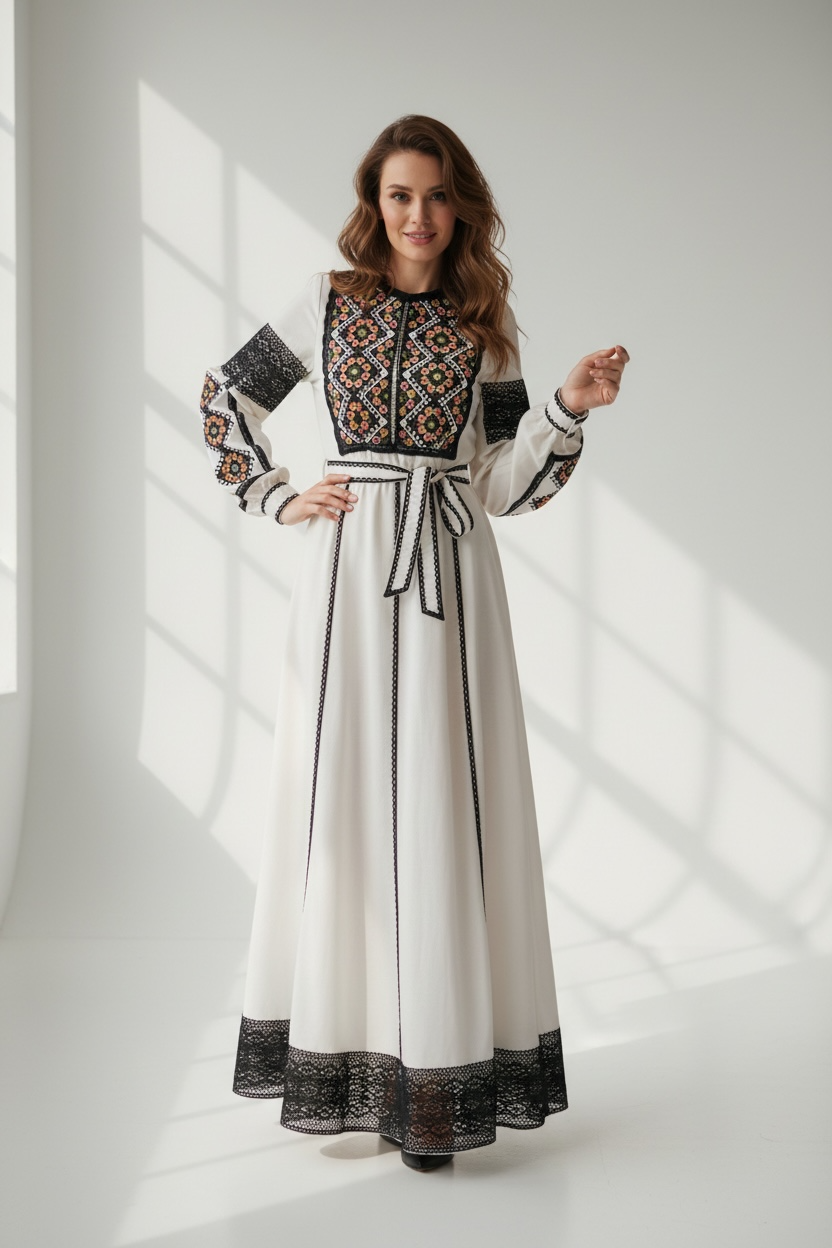 Embroidered Vyshyvanka Dress, Maxi Length, Wedding Matching Set Option