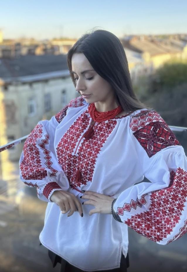 Traditional Vyshyvanka, Red Cross Stitch Top, White Boho Tunic, Custom Size Shirt, Artisan Made, Handcrafted Gift for Her, Wife, Mom