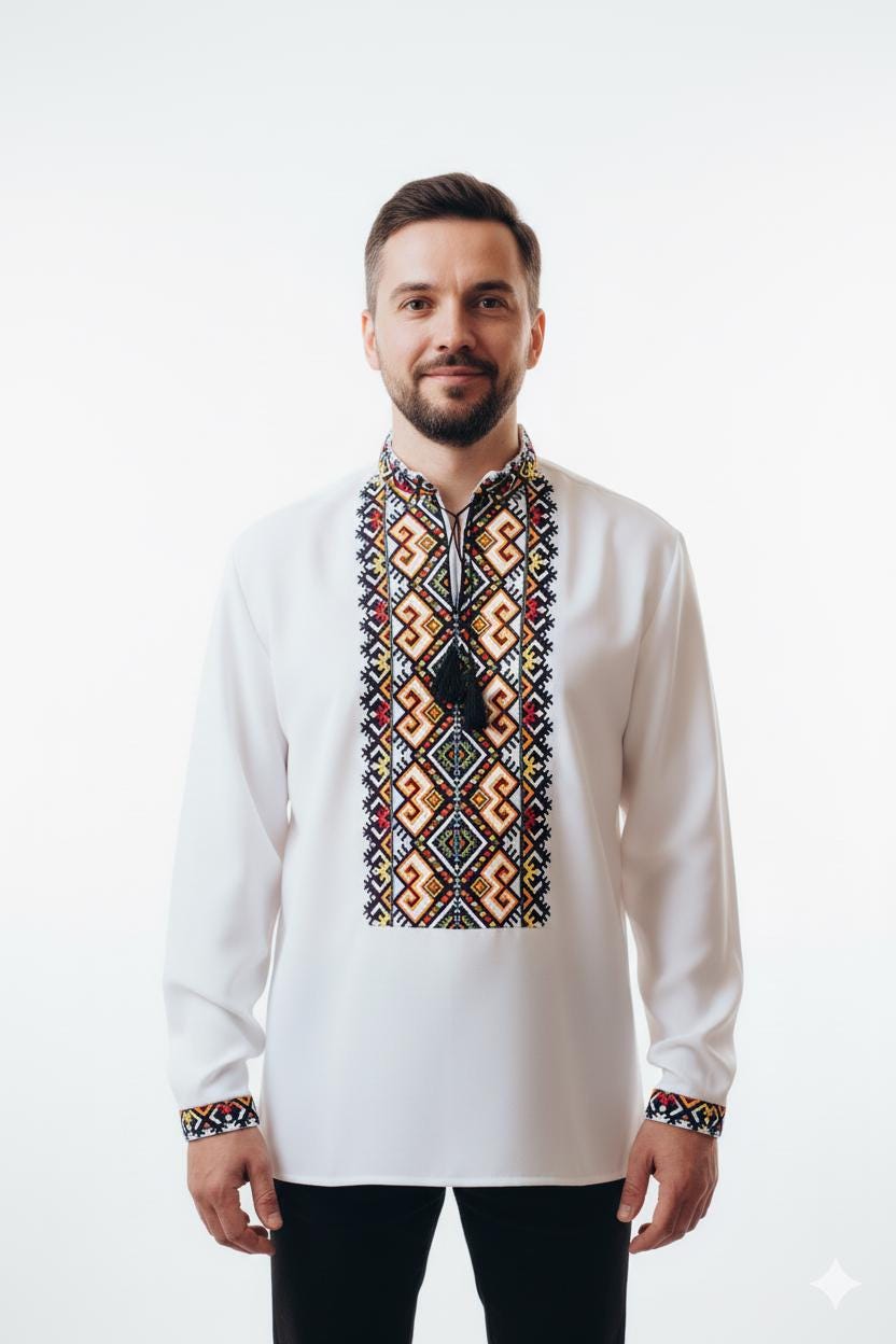 Handcrafted Men's Top, Traditional Ukrainian Shirt, Orange Black Embroidery, Spring Festival Wear, Plus Size Friendly, Artisan Made Gift