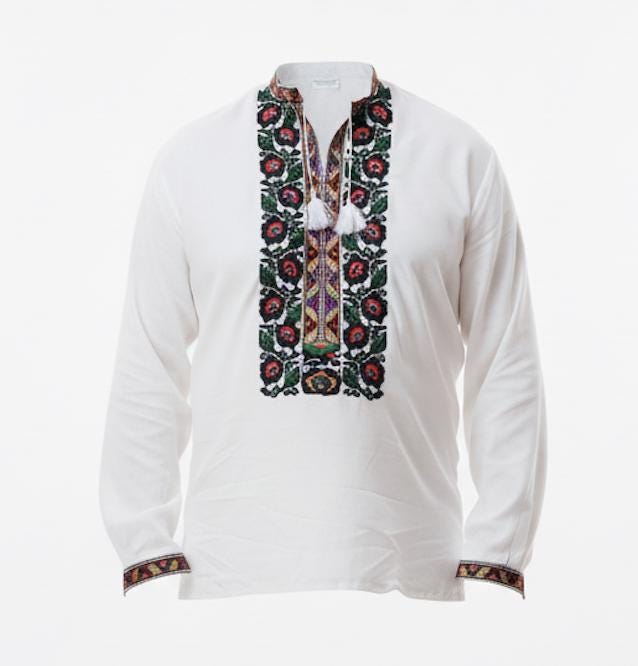 Borshchiv Embroidered Shirt, Men's Linen Viscose Top, Boho Wedding Tunic, Floral Geometric Pattern, Handcrafted Vyshyvanka, Spring Outfit