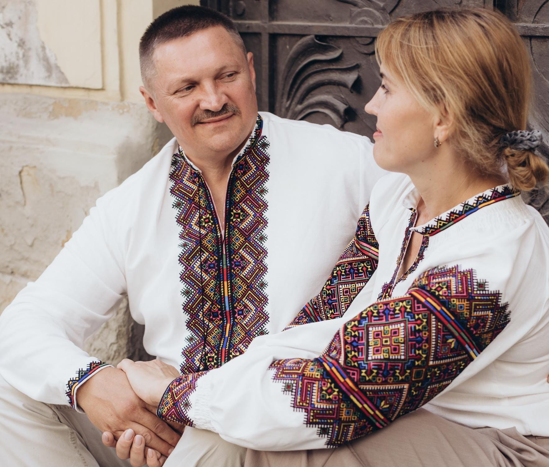 Verkhovyna Embroidered Shirt, Men's Linen Blend Tunic, Geometric Hutsul Pattern, Ukrainian Easter Outfit, Matching Couple, Custom Fit