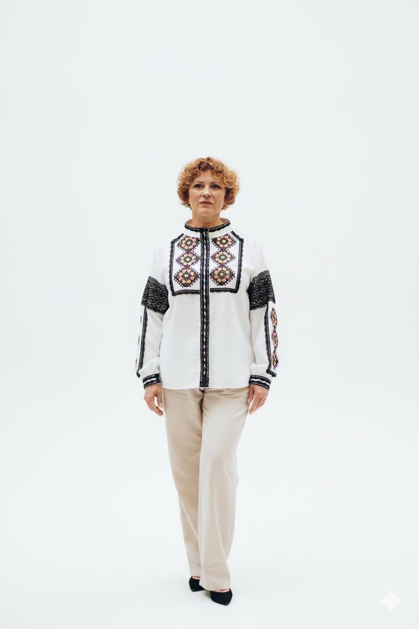White Lace Trim Blouse, Embroidered Shirt Jacket, Snap Button Top, Hutsul Geometric Pattern, Ukrainian Easter Outfit, Custom Size Shacket