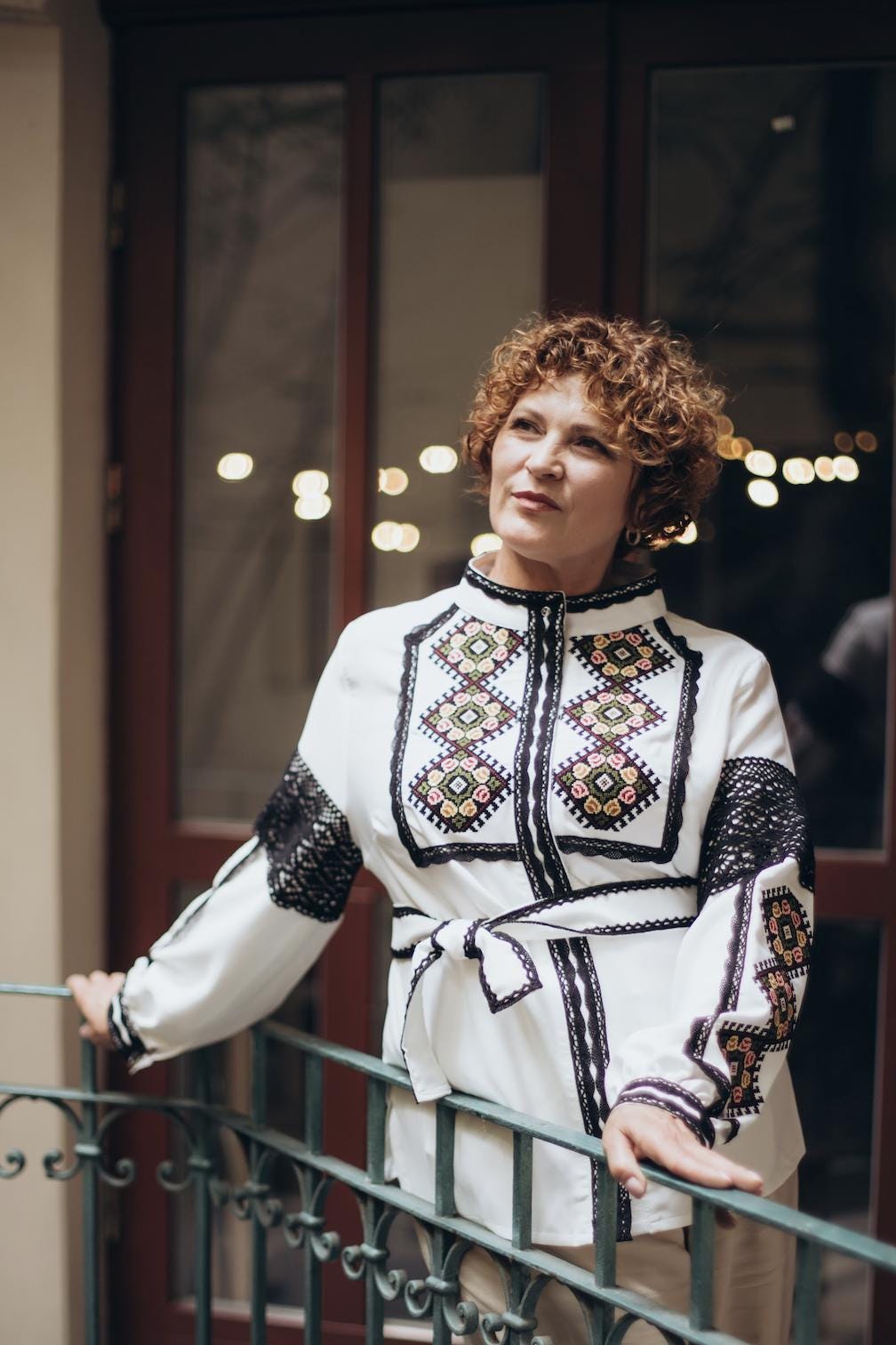 White Lace Trim Blouse, Embroidered Shirt Jacket, Snap Button Top, Hutsul Geometric Pattern, Ukrainian Easter Outfit, Custom Size Shacket