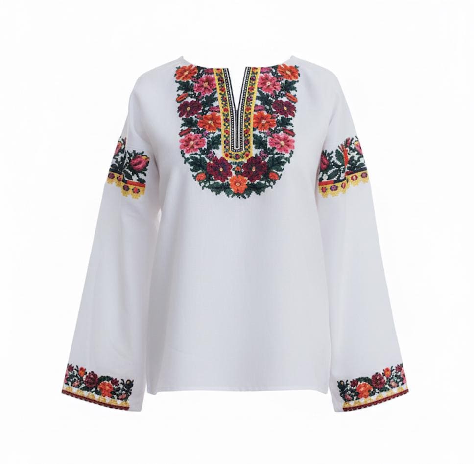 Ukrainian Embroidered Blouse | Bukovynian Floral Vyshyvanka | Handmade Homespun Fabric