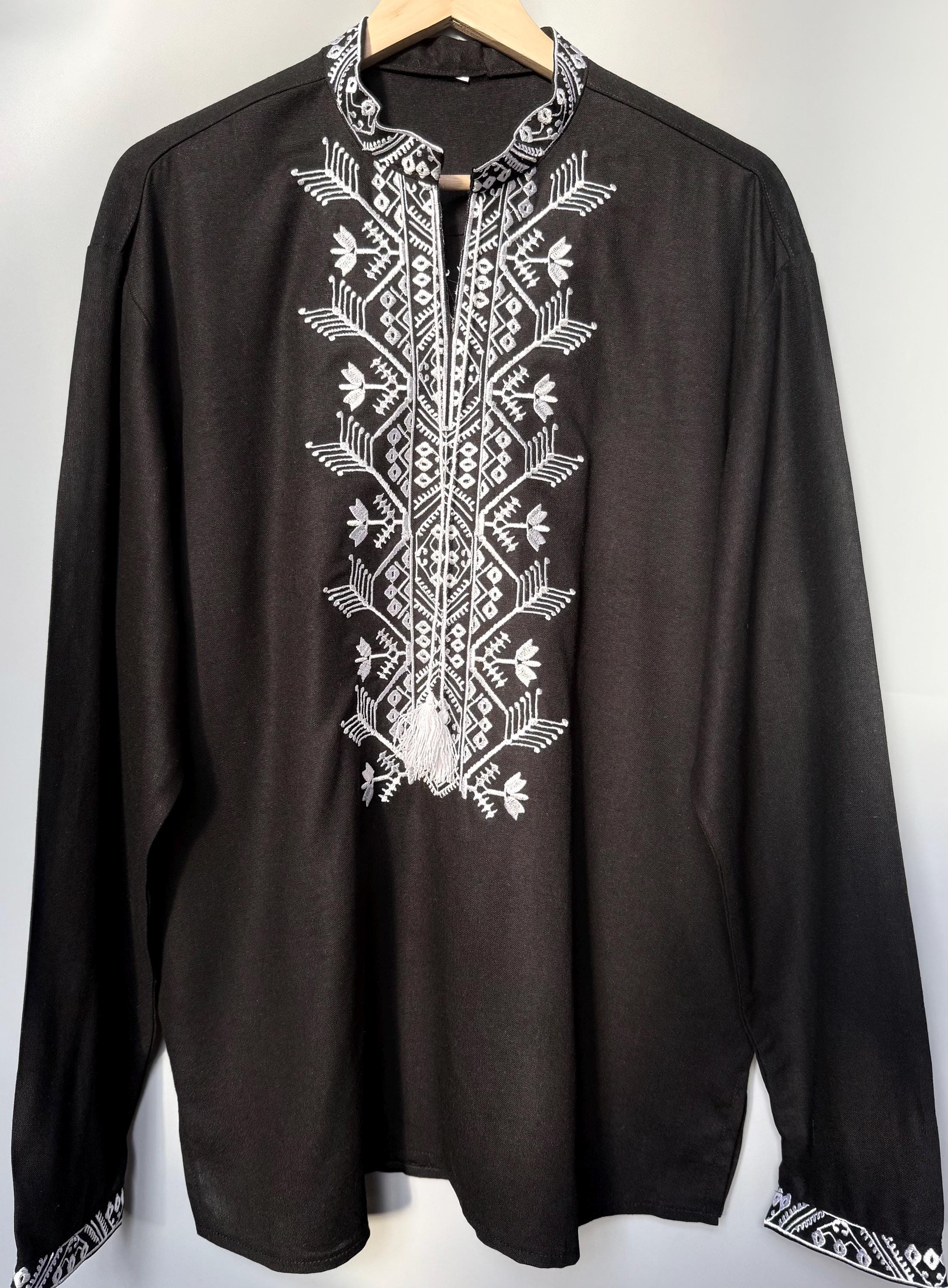 Black Embroidered Shirt for Men | Ukrainian Vyshyvanka | Machine Embroidery | Matching Couple Outfit | Handmade Gift from Ukraine