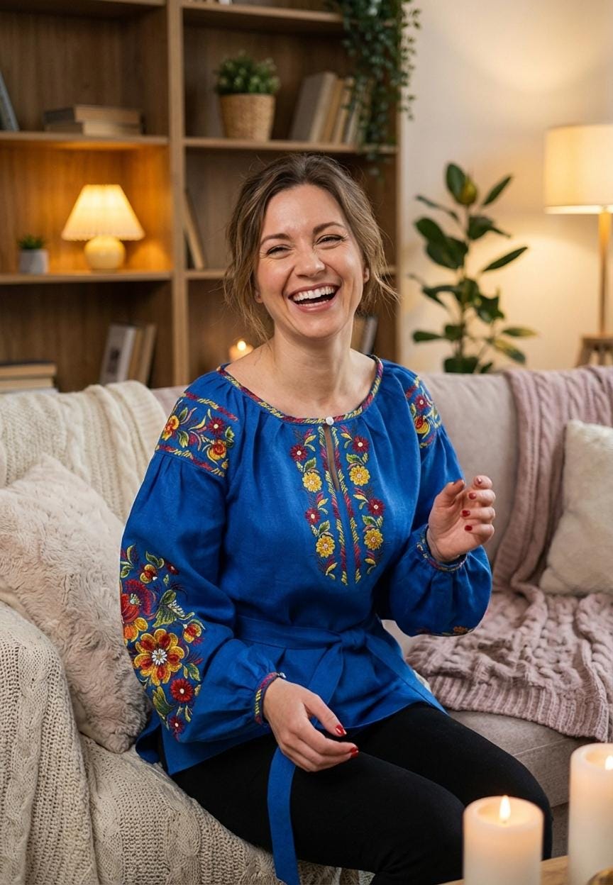 Electric Blue Linen Blouse, Petrykivka Floral Boho Top, Ukrainian Embroidered Shirt, Folk Peasant Tunic, Artisan Made Gift, Custom Fit