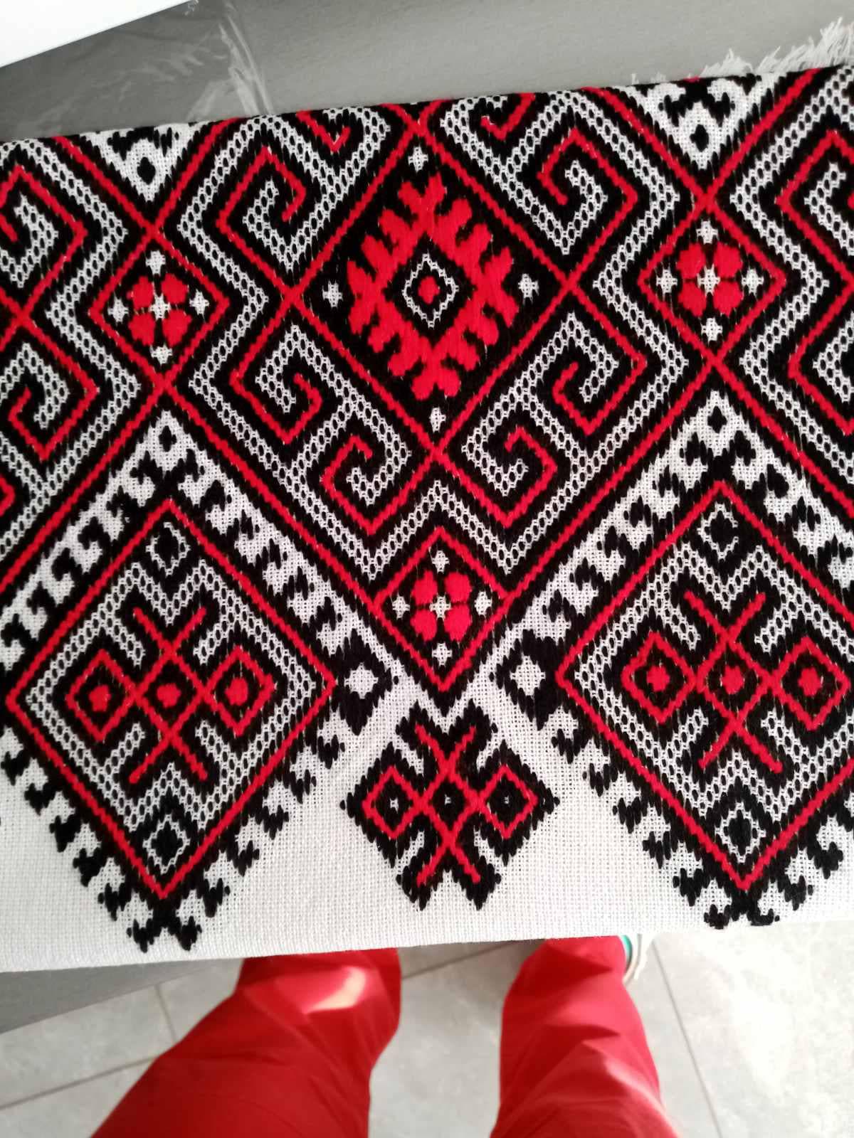 Red Embroidered Rushnyk, Ukrainian Wedding Cloth, Handfasting Towel, Geometric Table Runner, Ceremonial Art, Traditional Folk Gift, Cotton