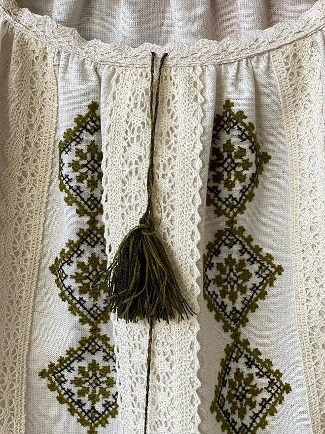 Handcrafted Linen Cotton Top, Olive Green Embroidery, Boho Peasant Tunic, Artisan Made Shirt, Slow Fashion, Spring Festival Outfit, Mom Gift