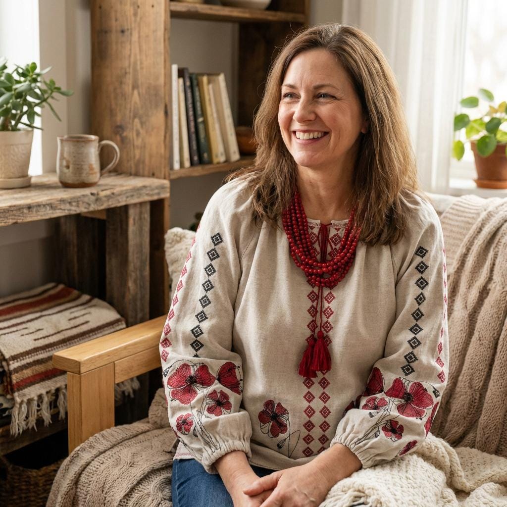 Boho Ethno Vyshyvanka – Gray Blouse with Red Poppies and Traditional Patterns