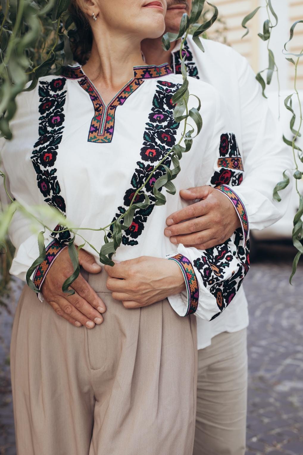 Borshchiv Style Blouse, Black Floral Embroidery, Ukrainian Easter Top, Linen Blend Shirt, Modern Folk Clothing, Custom Size, Artisan Made