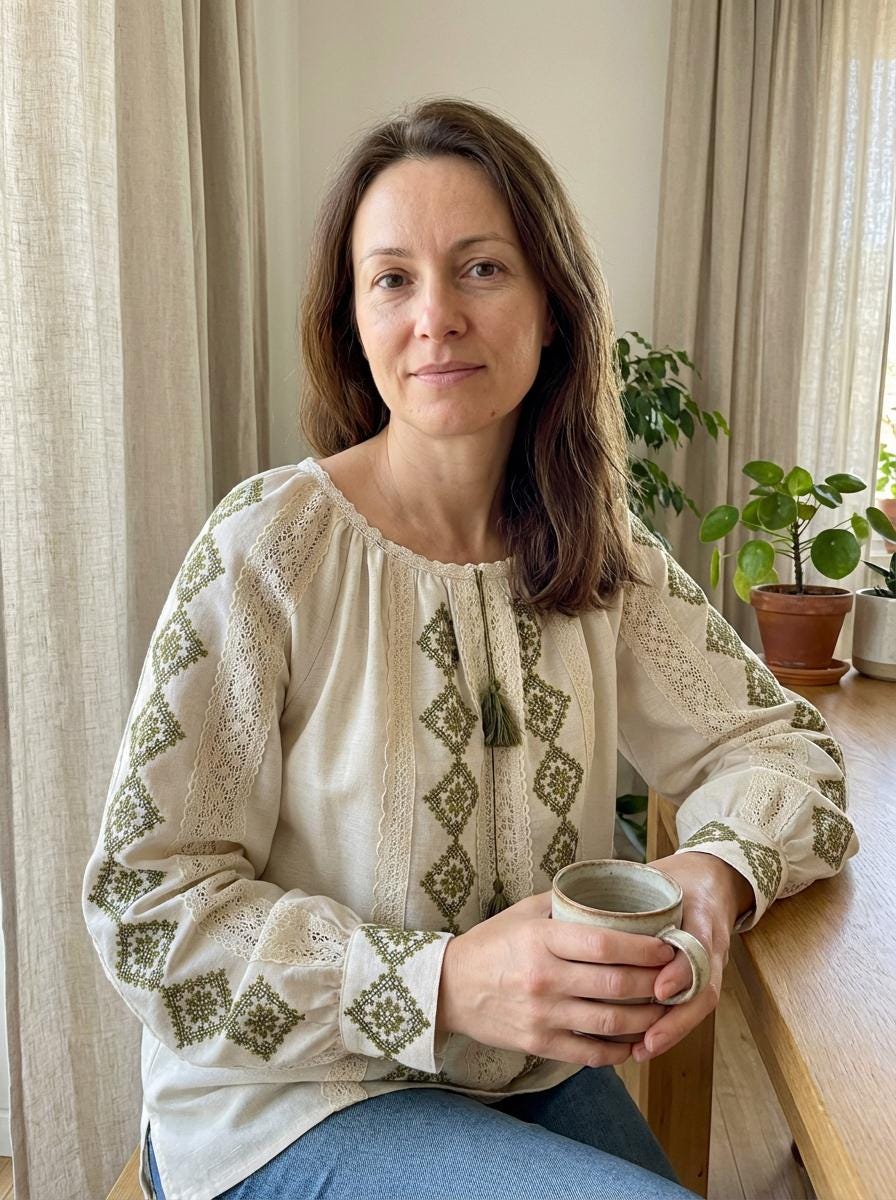 Handcrafted Linen Cotton Top, Olive Green Embroidery, Boho Peasant Tunic, Artisan Made Shirt, Slow Fashion, Spring Festival Outfit, Mom Gift