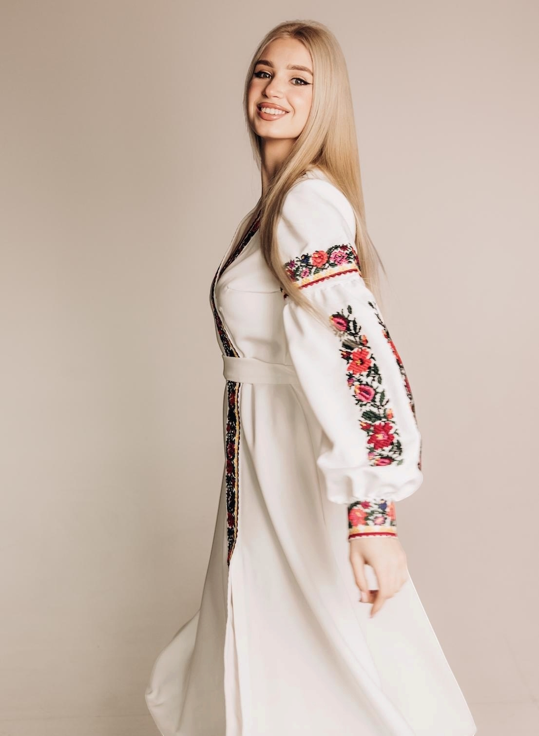 Ukrainian Embroidered Dress for Women | White Vyshyvanka with Bright Borshchiv Pattern | Wedding & Holiday Outfit
