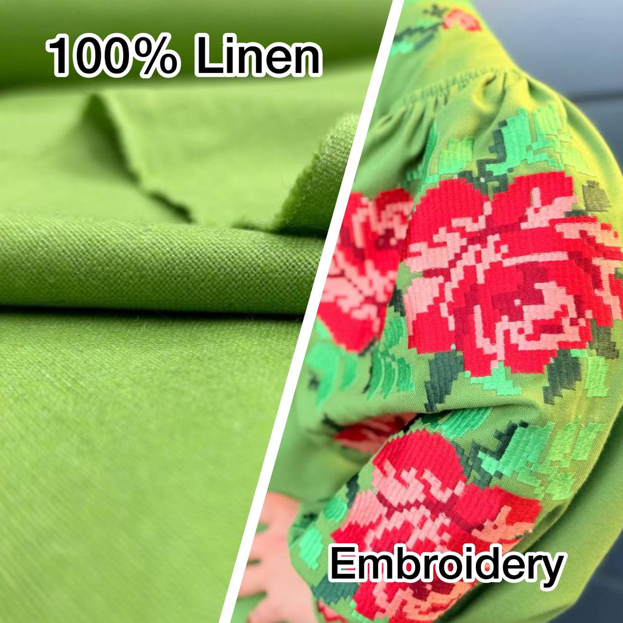 Handcrafted Floral Shirt, Green Boho Top with Roses, Custom Linen Blouse, Premium Embroidered Vyshyvanka, Summer Folk Tunic, Gift for Her