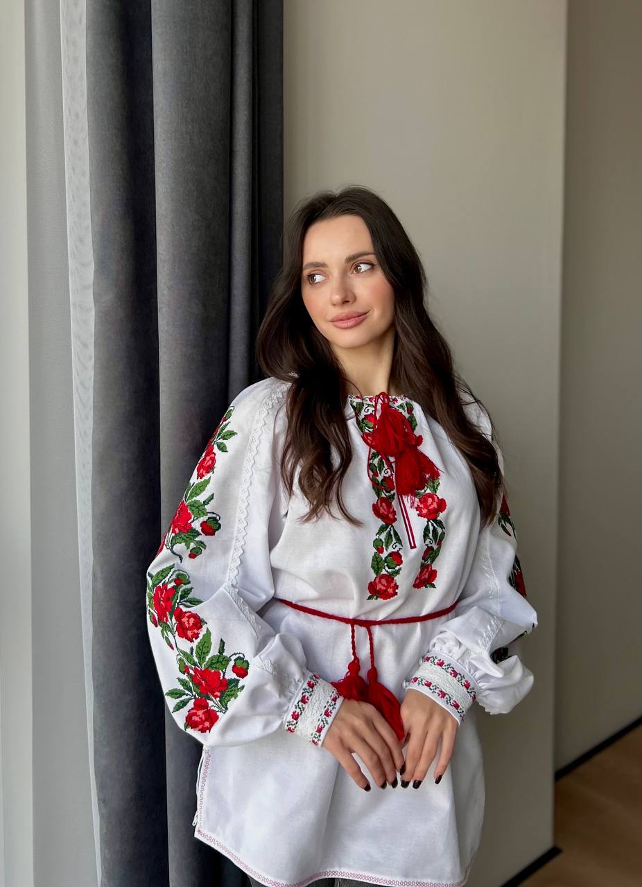 Ukrainian Vyshyvanka with Rose Embroidery