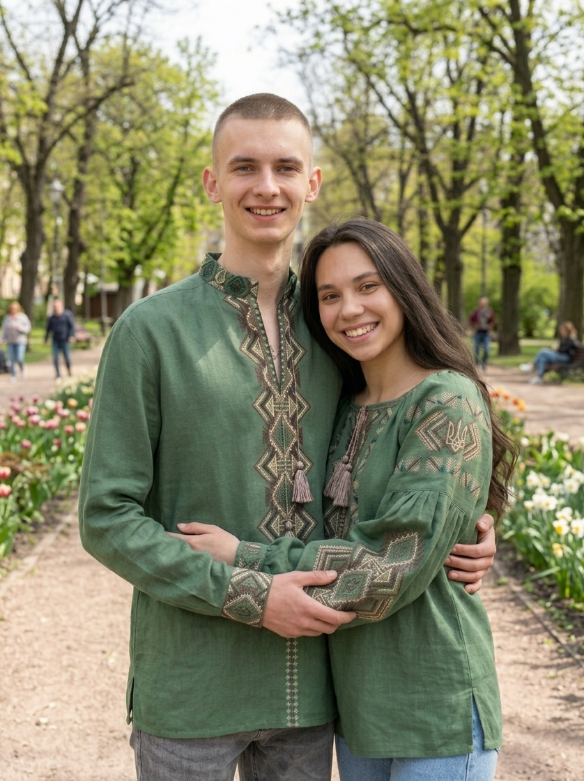 Custom Linen Vyshyvanka Blouse – Sage Green Embroidered Boho Ethno Folk Shirt
