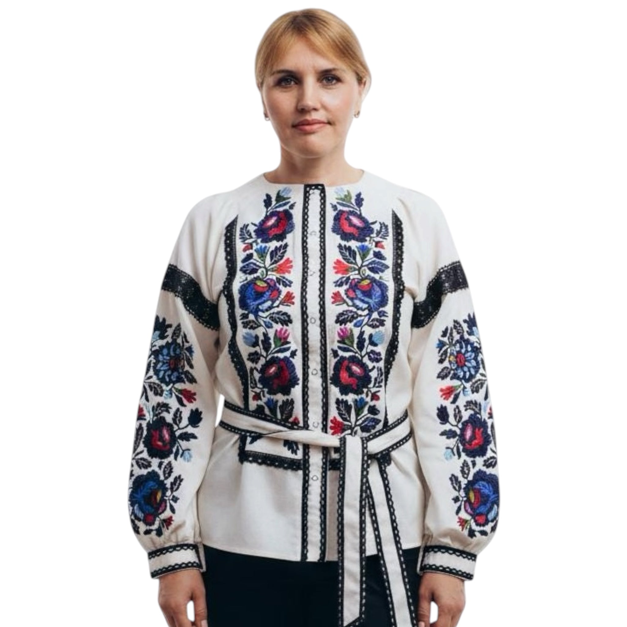 Women’s Ukrainian Embroidered Blouse | Borshchiv Floral Vyshyvanka XS–4XL | Linen Cotton Folk Shirt