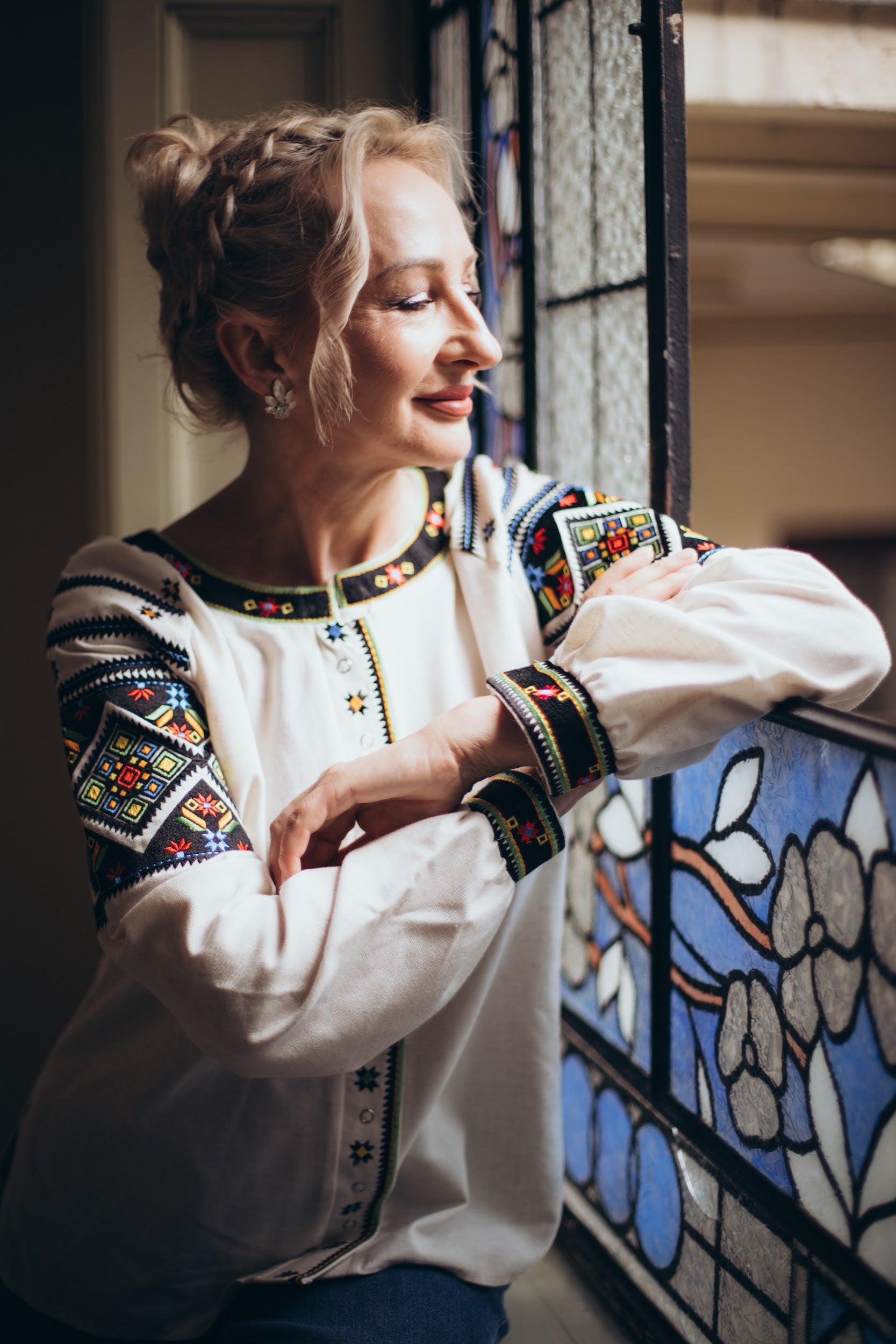 Button-Down Vyshyvanka with Geometric Pattern