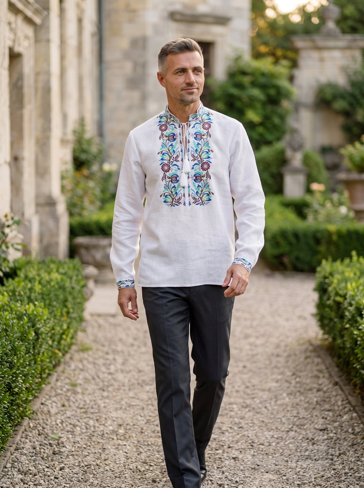 Men’s Floral Embroidered Linen Shirt