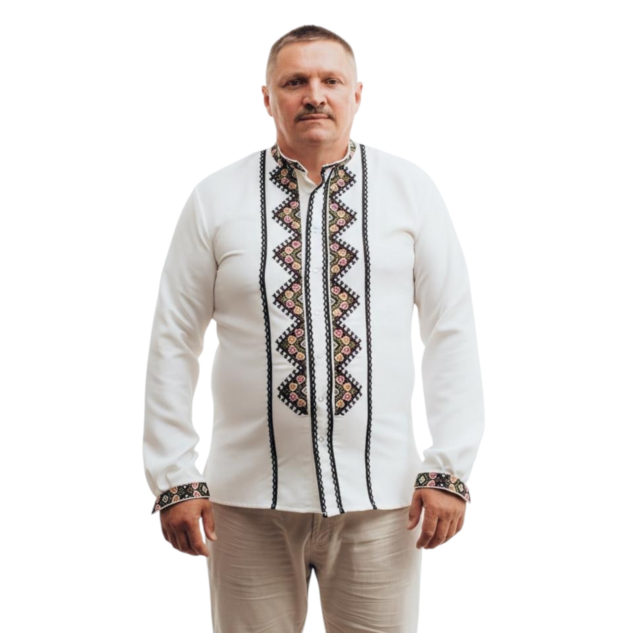 Handcrafted Men's Shirt, Traditional Ukrainian Embroidery, Snap Closur