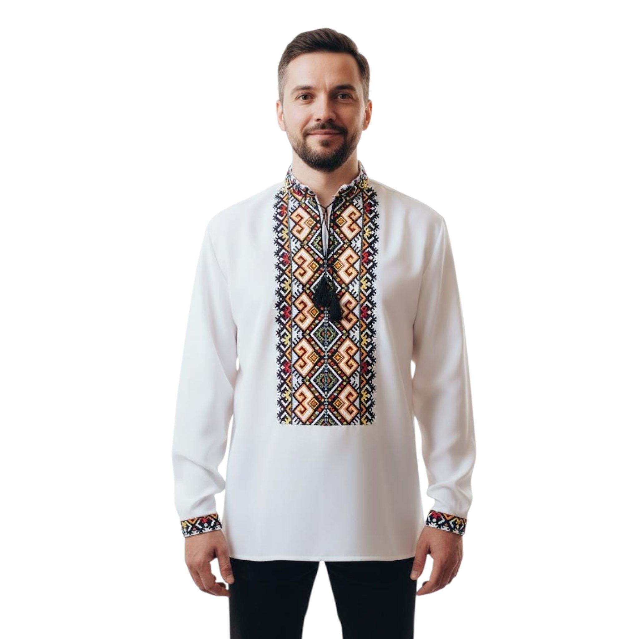 Handcrafted Men's Top, Traditional Ukrainian Shirt, Orange Black Embroidery, Spring Festival Wear, Plus Size Friendly, Artisan Made Gift