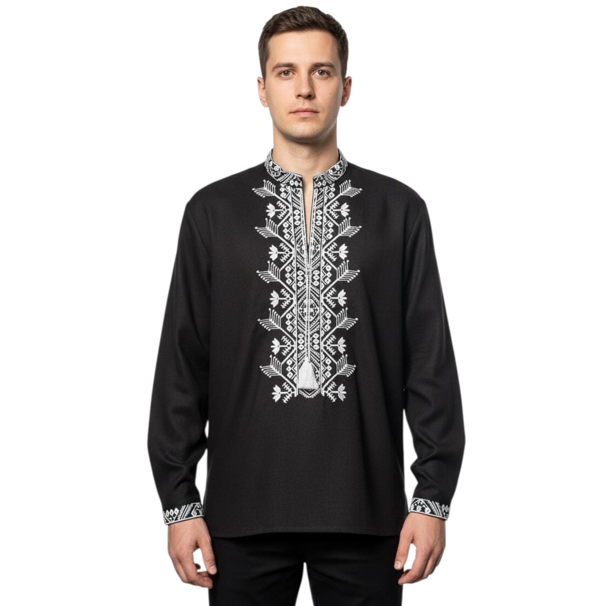 Black Embroidered Shirt for Men | Ukrainian Vyshyvanka | Machine Embroidery | Matching Couple Outfit | Handmade Gift from Ukraine