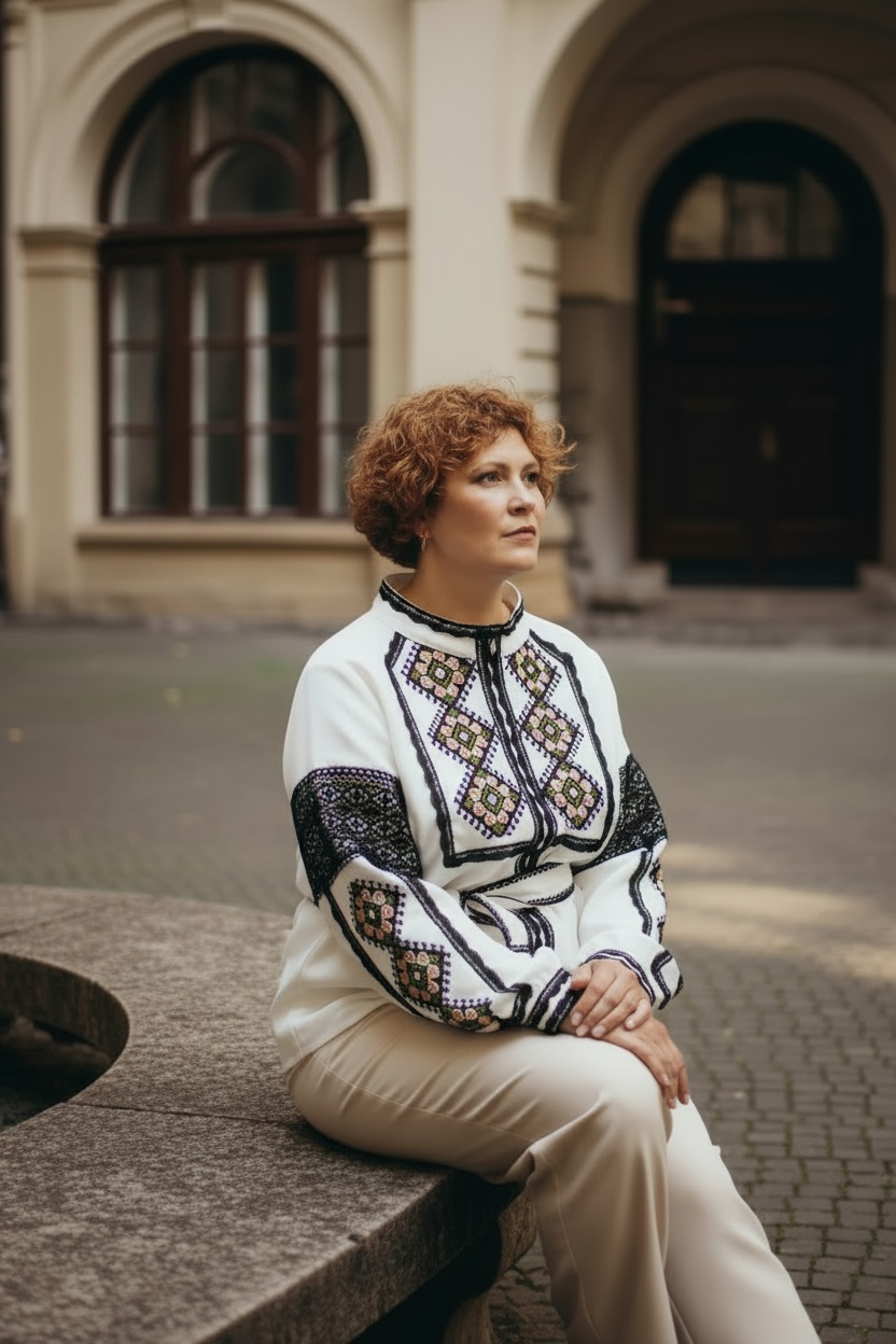 White Lace Trim Blouse, Embroidered Shirt Jacket, Snap Button Top, Hutsul Geometric Pattern, Ukrainian Easter Outfit, Custom Size Shacket