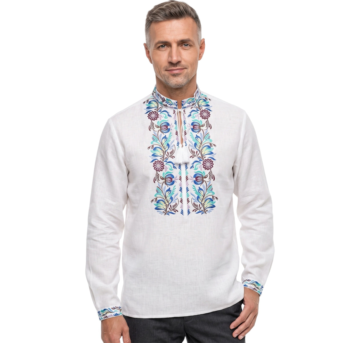 Men’s Floral Embroidered Linen Shirt