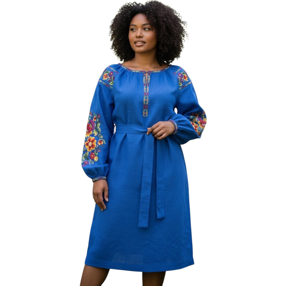 Blue Linen Midi Dress