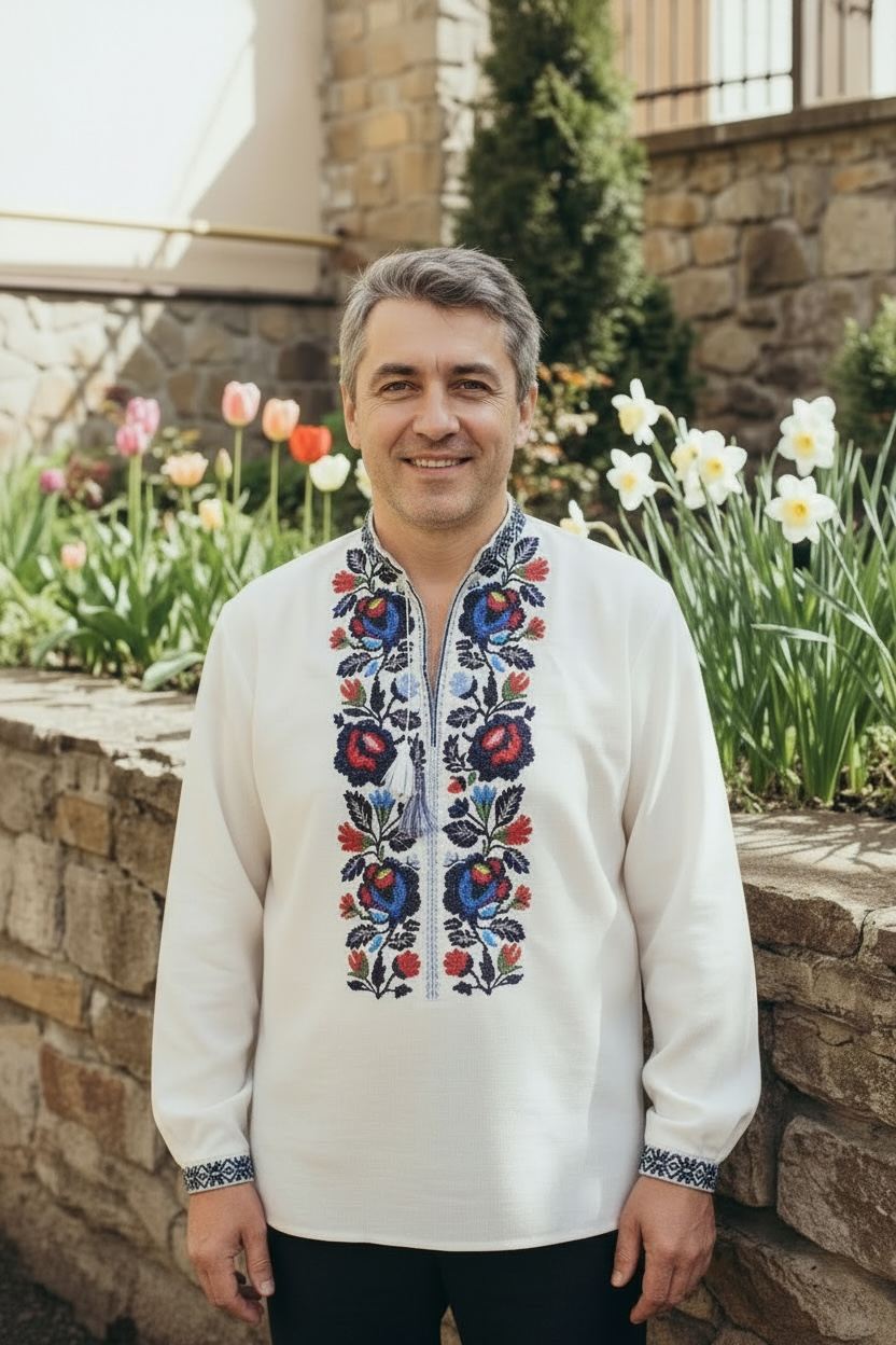 Ukrainian Easter Shirt, Floral Embroidery Men