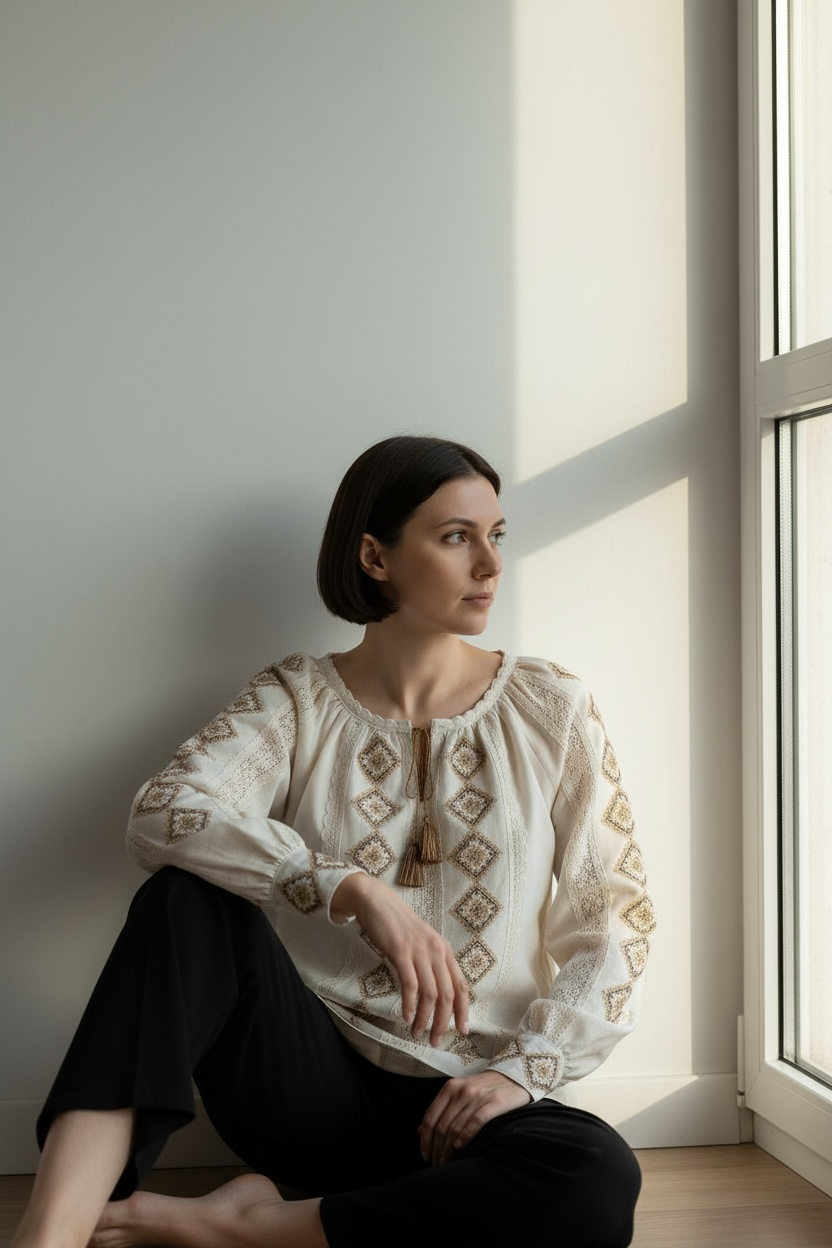 Beige Geometric Vyshyvanka