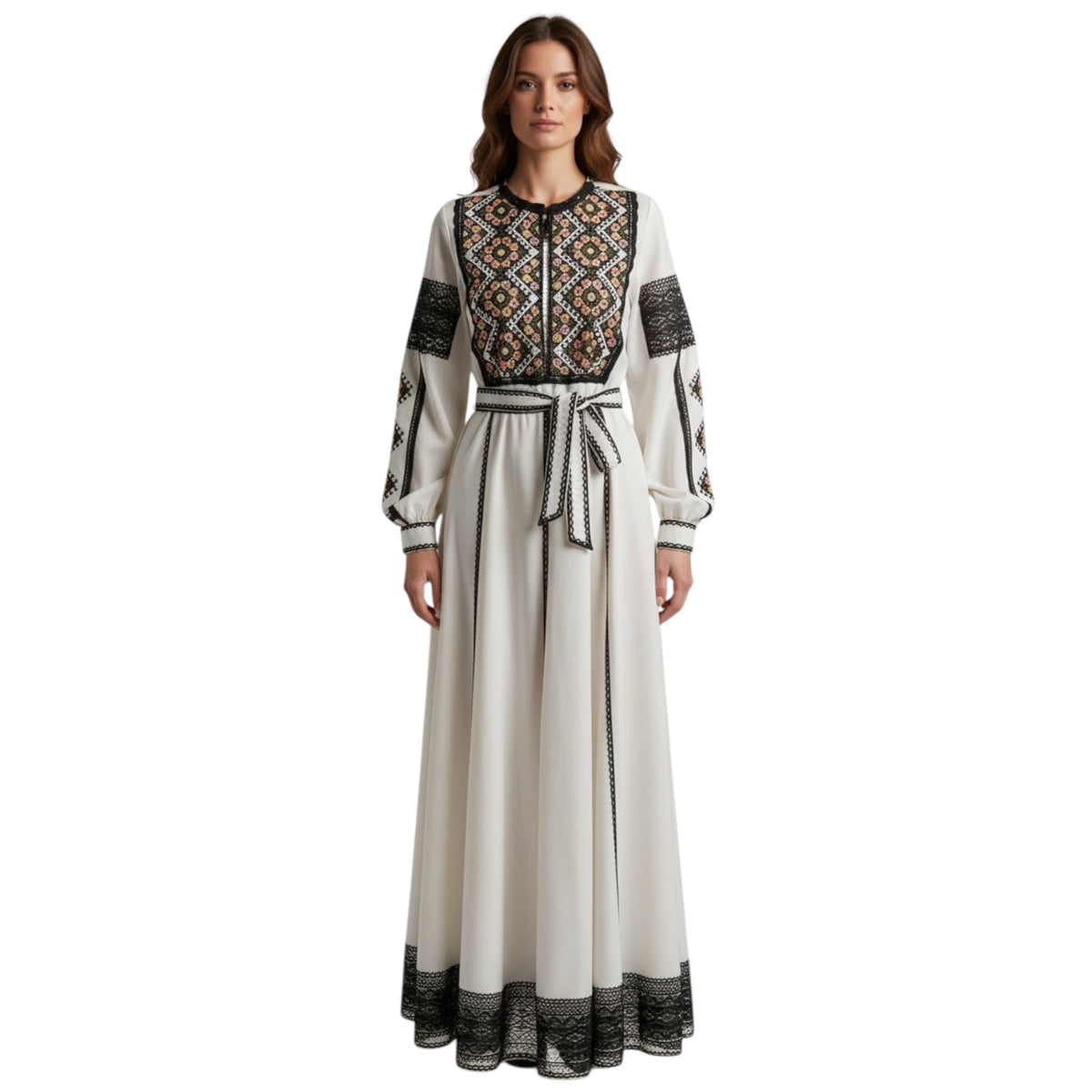Embroidered Vyshyvanka Dress, Maxi Length, Wedding Matching Set Option