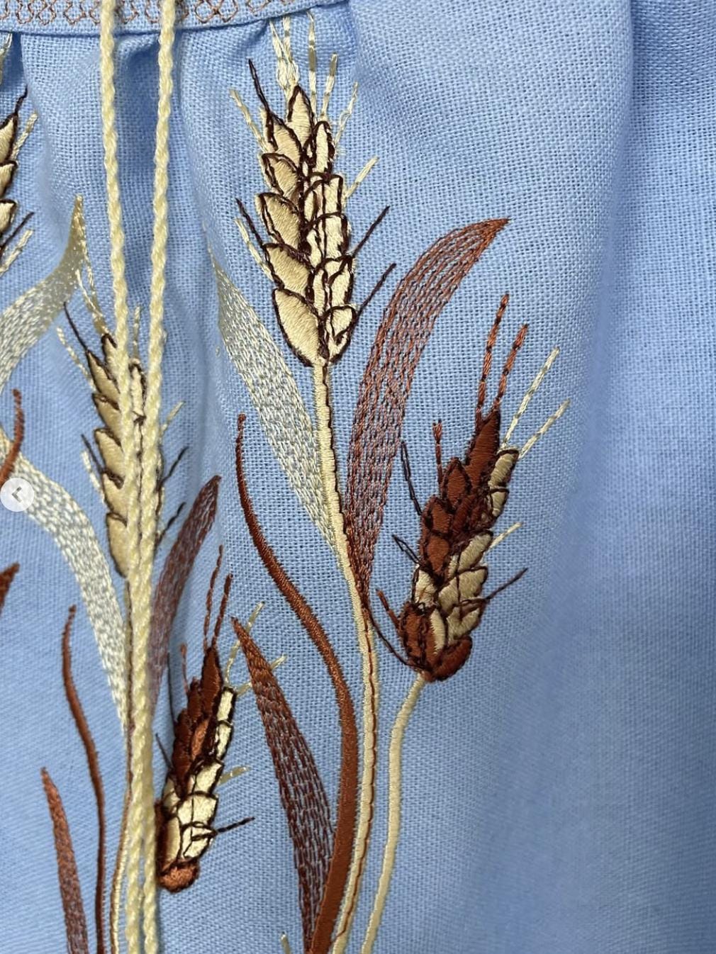 Blue Linen Vyshyvanka, Swallow Bird Embroidery, Wheat Ear Blouse, Ukrainian Boho Top, Spring Peace Symbol Gift