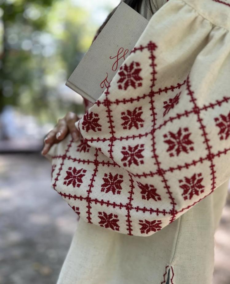 Hand Embroidered Blouse, Red Geometric Top, Boho Linen Cotton Shirt, Ukrainian Vyshyvanka, Bishop Sleeve Tunic, Custom Size, Artisan Made