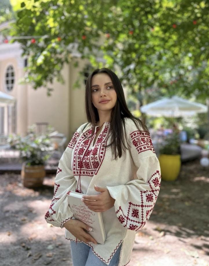 Hand Embroidered Blouse, Red Geometric Top, Boho Linen Cotton Shirt, Ukrainian Vyshyvanka, Bishop Sleeve Tunic, Custom Size, Artisan Made