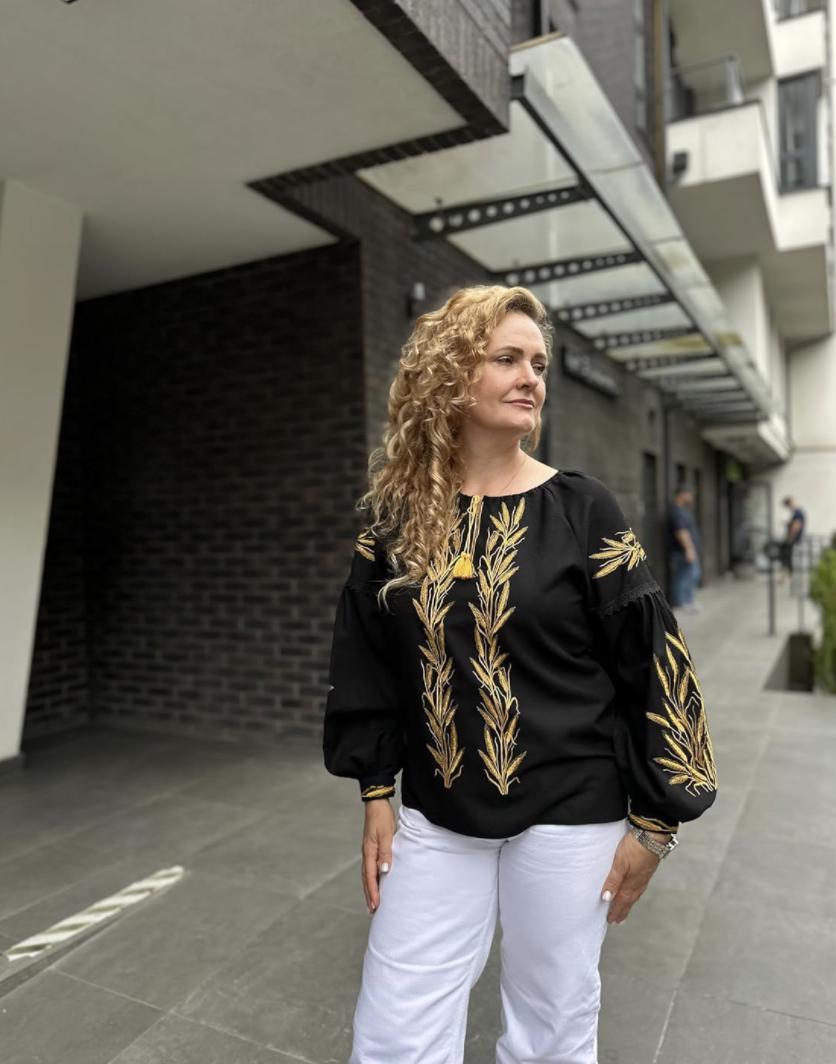 Elegant Boho Top, Black and Gold Embroidery, Wedding Guest Blouse, Eco Gift Packaging, Sustainable Fashion, Custom Fit Vyshyvanka, Artisan