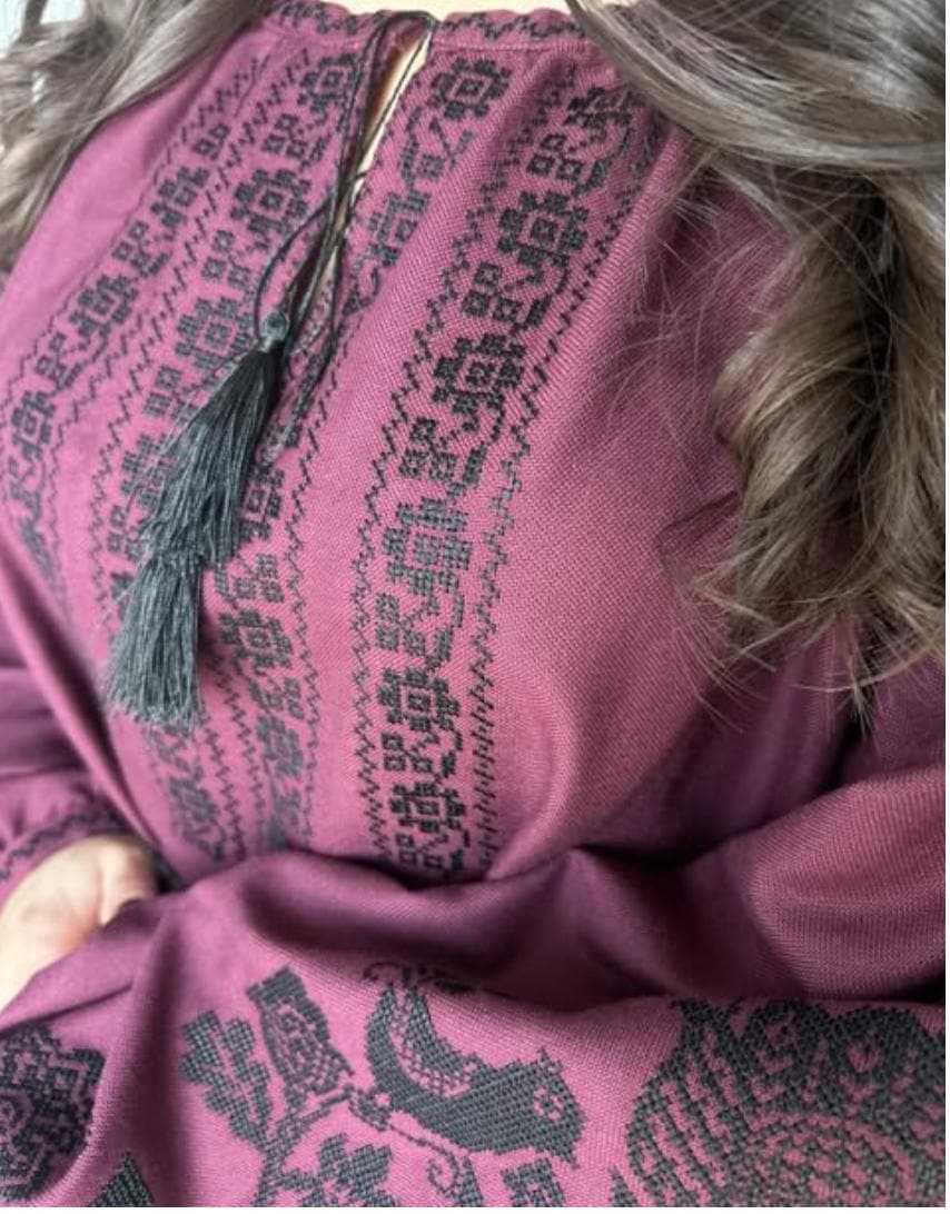 Burgundy Vyshyvanka Blouse – Black Embroidery Ukrainian Boho Ethno Folk Shirt
