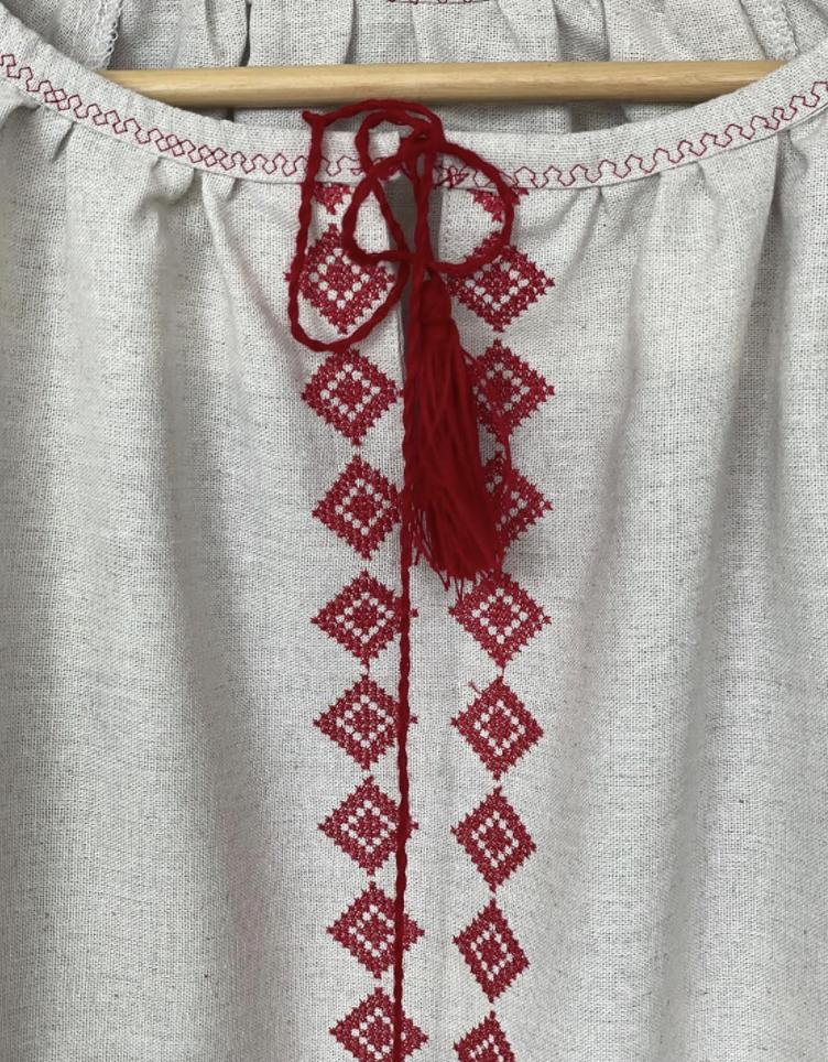 Boho Ethno Vyshyvanka – Gray Blouse with Red Poppies and Traditional Patterns