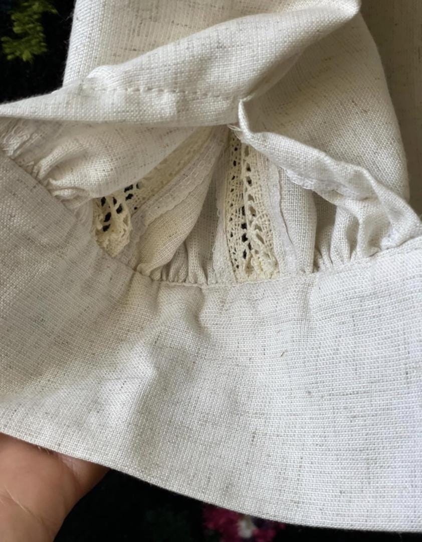 Hand Embroidered Linen Blouse, Beige Geometric Vyshyvanka, Openwork Merezhka Top, Ukrainian Folk Clothing, Custom Size, Gift for Her