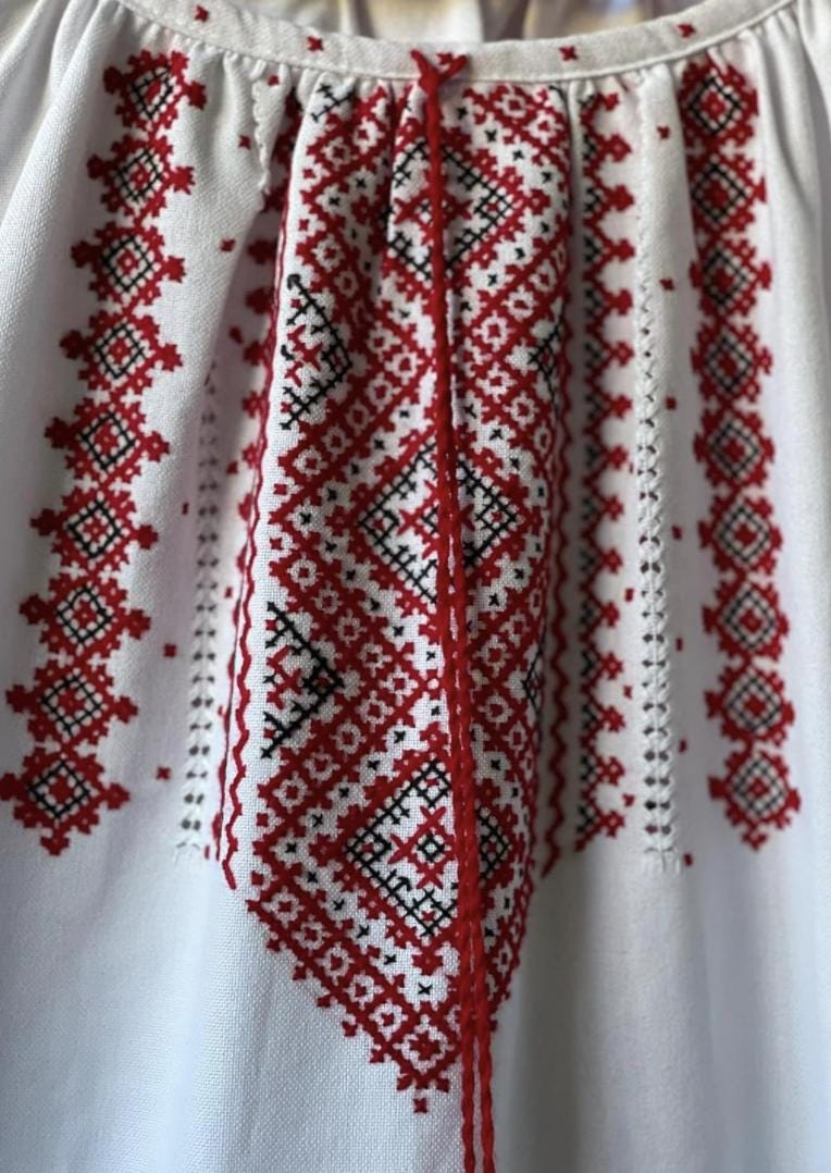 Hand Embroidered Blouse, Red Black Geometric Vyshyvanka, Ukrainian Linen Shirt, Custom Size Folk Top, Artisan Made Clothing, Sorochka